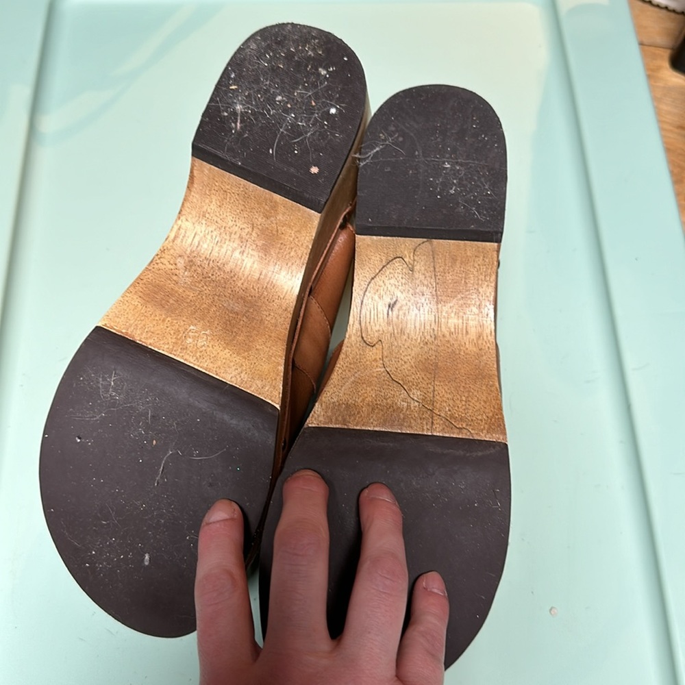 Silent D Anthropologie Tan Leather And Wood Clogs… - image 3